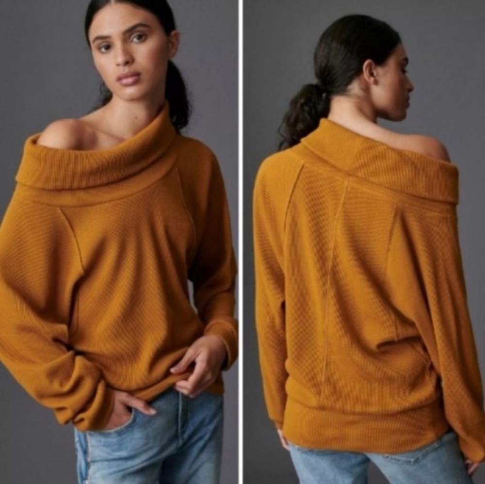 PILCRO Anthropologie Angie Mock Neck Waffle Thermal Pullover Top Small